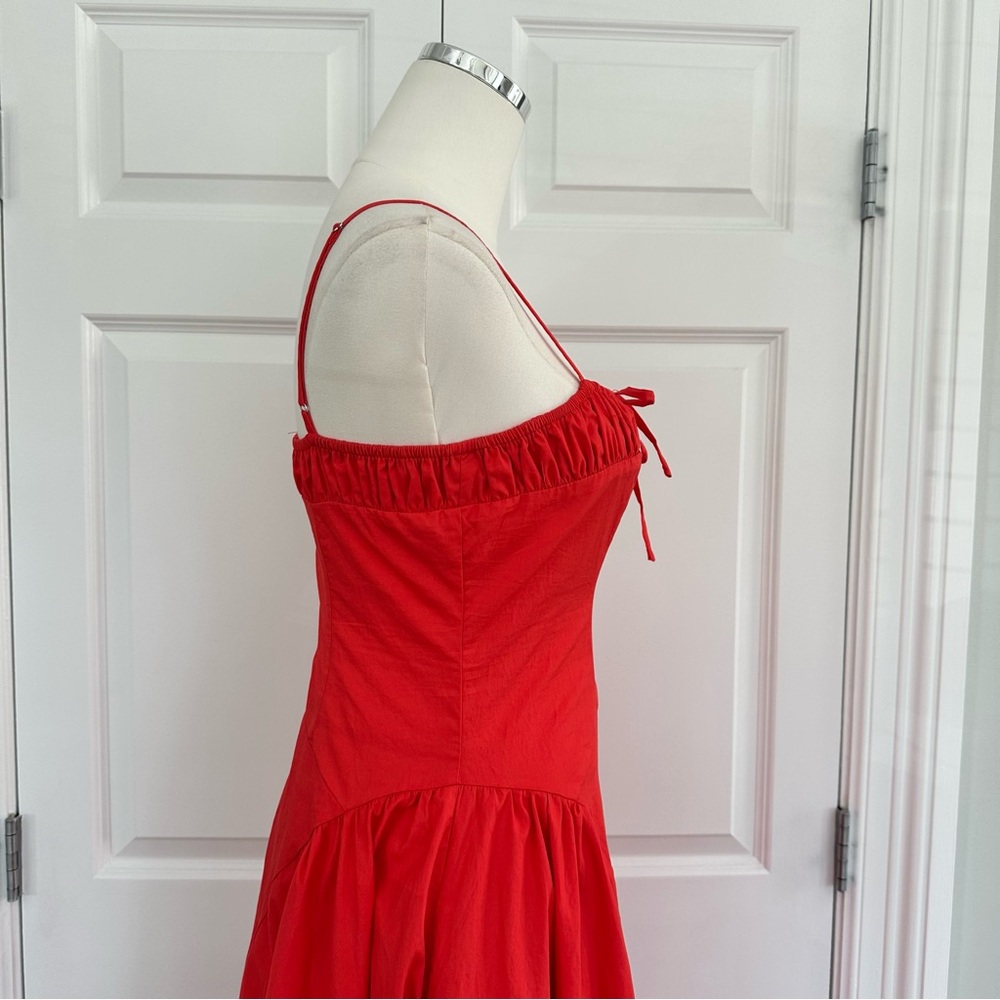 Aur Society Poppy Red Shirred Bodice Fit & Flare 100% Cotton FLOWY Dress Size S - Picture 9 of 16